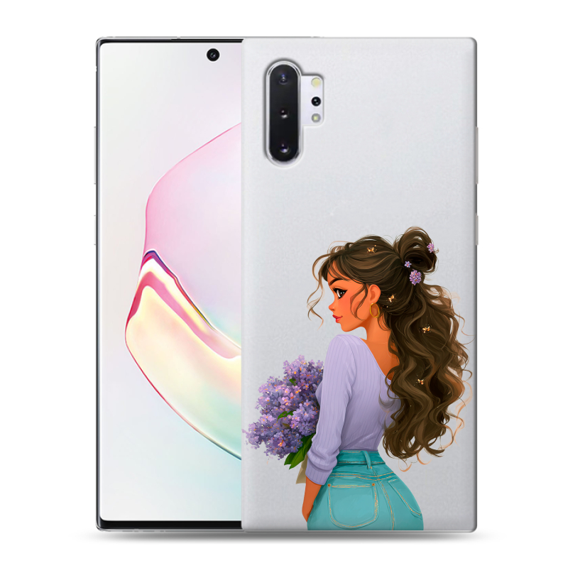 Силиконовый противоударный чехол на Samsung Galaxy Note 10 Plus с принтом девушка цветы Силиконовый противоударный чехол на Samsung Galaxy Note 10 Plus с принтом девушка цветы
