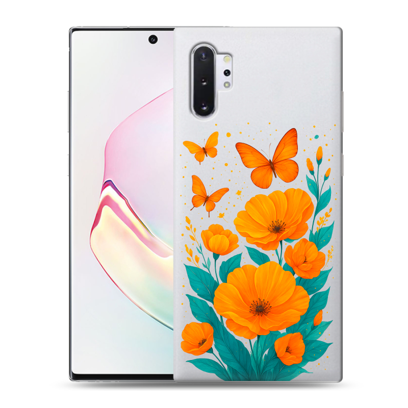 Силиконовый противоударный чехол на Samsung Galaxy Note 10 Plus с принтом цветы бабочки Силиконовый противоударный чехол на Samsung Galaxy Note 10 Plus с принтом цветы бабочки