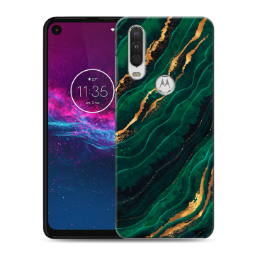 Силиконовый чехол на Motorola One Action с принтом Мрамор зеленое золото
