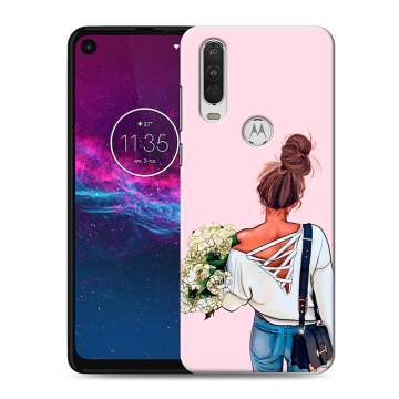 Силиконовый чехол на Motorola One Action с принтом Девушка и букет