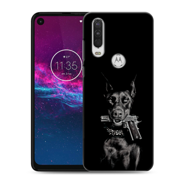 Силиконовый чехол на Motorola One Action с принтом Доберман и пистолет