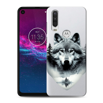 Силиконовый чехол на Motorola One Action с принтом Волк в лесу