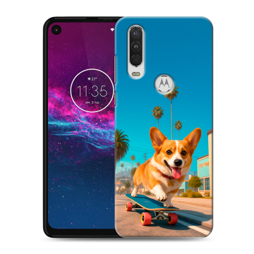 Силиконовый чехол на Motorola One Action с принтом Корги на скейте
