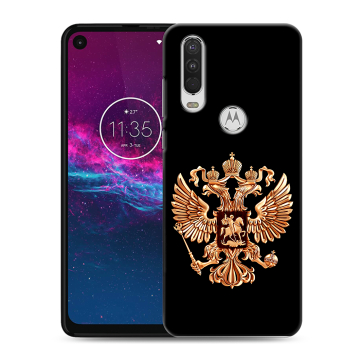 Силиконовый чехол на Motorola One Action с принтом Герб России золотой
