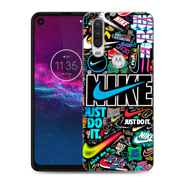 Силиконовый чехол на Motorola One Action с принтом найк nike черный
