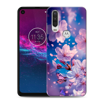Силиконовый чехол на Motorola One Action с принтом цветы бабочки