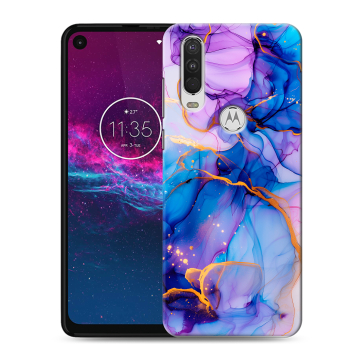 Силиконовый чехол на Motorola One Action с принтом синий мрамор