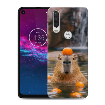 Силиконовый чехол на Motorola One Action с принтом Капибара с апельсином
