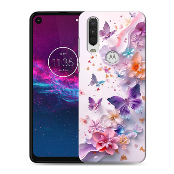 Силиконовый чехол на Motorola One Action с принтом цветы бабочки