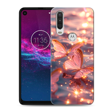 Силиконовый чехол на Motorola One Action с принтом бабочки розовые