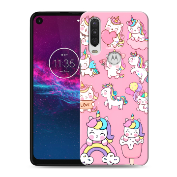 Силиконовый чехол на Motorola One Action с принтом Единороги и радуга
