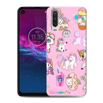 Силиконовый чехол на Motorola One Action с принтом розовые единороги