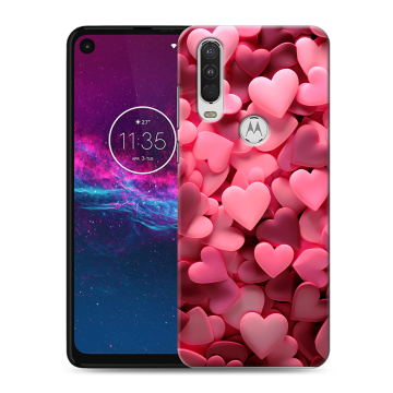 Силиконовый чехол на Motorola One Action с принтом розовые сердечки