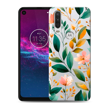Силиконовый чехол на Motorola One Action с принтом Цветы паттерн Силиконовый чехол на Motorola One Action с принтом Цветы паттерн