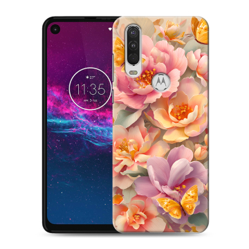 Силиконовый чехол на Motorola One Action с принтом Цветы и бабочки Силиконовый чехол на Motorola One Action с принтом Цветы и бабочки