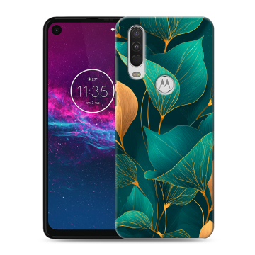 Силиконовый чехол на Motorola One Action с принтом Листья и золото Силиконовый чехол на Motorola One Action с принтом Листья и золото