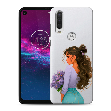 Силиконовый чехол на Motorola One Action с принтом девушка цветы Силиконовый чехол на Motorola One Action с принтом девушка цветы