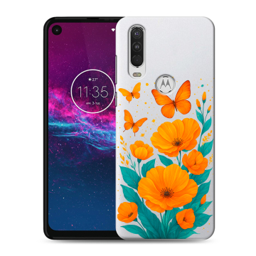 Силиконовый чехол на Motorola One Action с принтом цветы бабочки Силиконовый чехол на Motorola One Action с принтом цветы бабочки