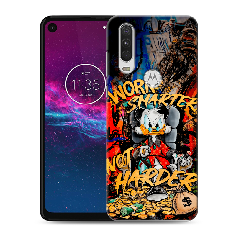 Силиконовый чехол на Motorola One Action с принтом Дональд Дак Деньги Силиконовый чехол на Motorola One Action с принтом Дональд Дак Деньги