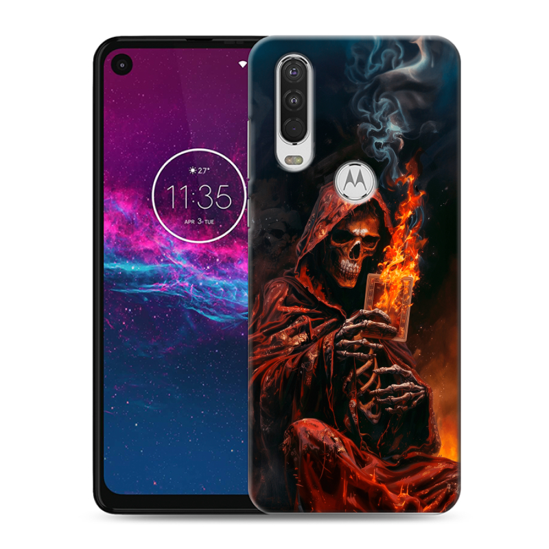 Силиконовый чехол на Motorola One Action с принтом Скелет и карты Силиконовый чехол на Motorola One Action с принтом Скелет и карты