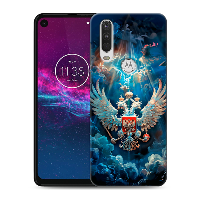 Силиконовый чехол на Motorola One Action с принтом Герб флаг России Силиконовый чехол на Motorola One Action с принтом Герб флаг России