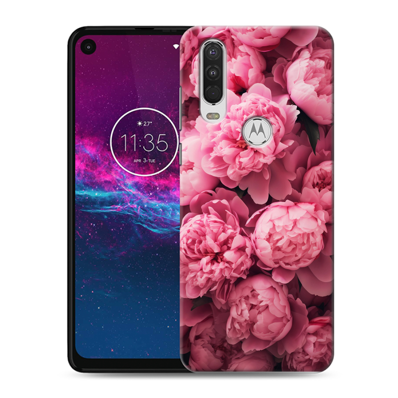 Силиконовый чехол на Motorola One Action с принтом цветы пионы Силиконовый чехол на Motorola One Action с принтом цветы пионы