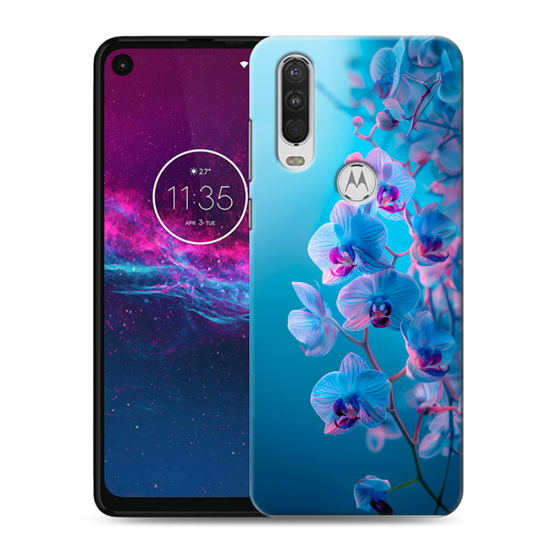 Силиконовый чехол на Motorola One Action с принтом голубые орхидеи Силиконовый чехол на Motorola One Action с принтом голубые орхидеи