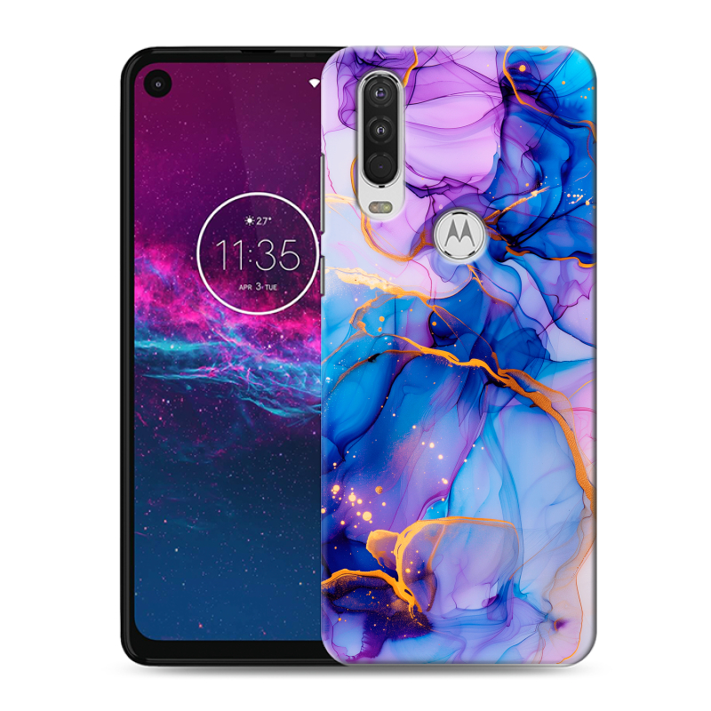 Силиконовый чехол на Motorola One Action с принтом синий мрамор Силиконовый чехол на Motorola One Action с принтом синий мрамор