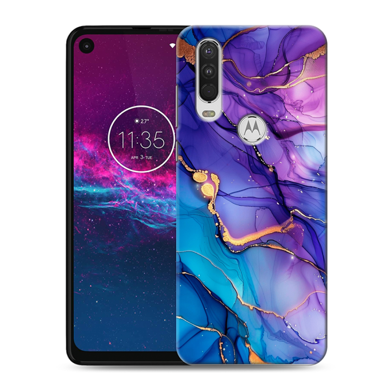 Силиконовый чехол на Motorola One Action с принтом синий мрамор Силиконовый чехол на Motorola One Action с принтом синий мрамор