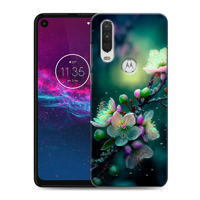 Силиконовый чехол на Motorola One Action с принтом Цветы и мрамор Силиконовый чехол на Motorola One Action с принтом Цветы и мрамор