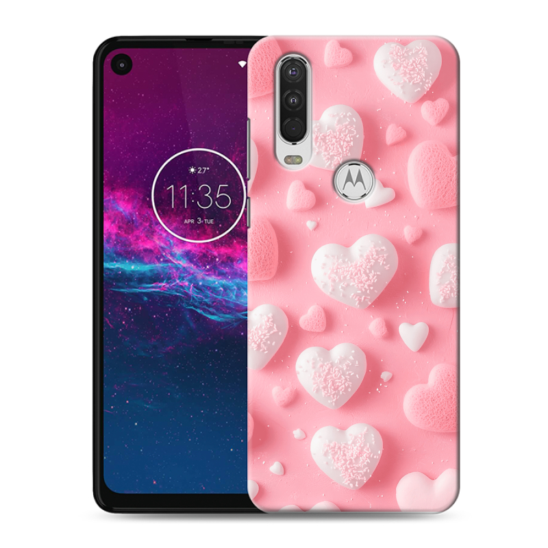 Силиконовый чехол на Motorola One Action с принтом Сердечки Силиконовый чехол на Motorola One Action с принтом Сердечки
