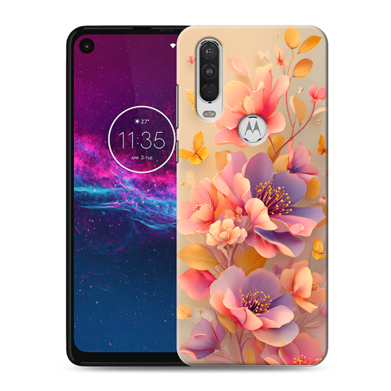 Силиконовый чехол на Motorola One Action с принтом Цветы и бабочки Силиконовый чехол на Motorola One Action с принтом Цветы и бабочки