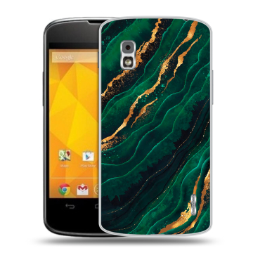 Пластиковый чехол на LG Google Nexus 4 с принтом Мрамор зеленое золото Пластиковый чехол на LG Google Nexus 4 с принтом Мрамор зеленое золото
