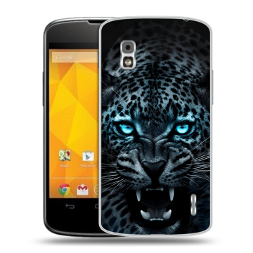 Пластиковый чехол на LG Google Nexus 4 с принтом Темный леопард Пластиковый чехол на LG Google Nexus 4 с принтом Темный леопард