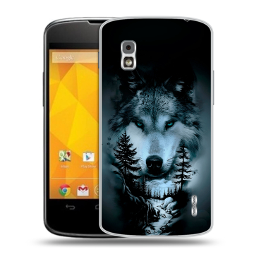 Пластиковый чехол на LG Google Nexus 4 с принтом Лесной волк Пластиковый чехол на LG Google Nexus 4 с принтом Лесной волк