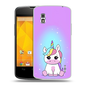 Пластиковый чехол на LG Google Nexus 4 с принтом Единорог Пластиковый чехол на LG Google Nexus 4 с принтом Единорог