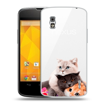 Пластиковый чехол на LG Google Nexus 4 с принтом Кошки Пластиковый чехол на LG Google Nexus 4 с принтом Кошки