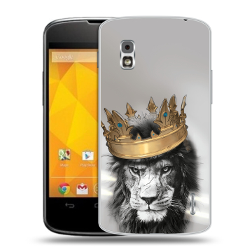 Пластиковый чехол на LG Google Nexus 4 с принтом Лев с короной Пластиковый чехол на LG Google Nexus 4 с принтом Лев с короной