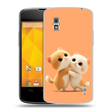 Пластиковый чехол на LG Google Nexus 4 с принтом Милые котики Пластиковый чехол на LG Google Nexus 4 с принтом Милые котики