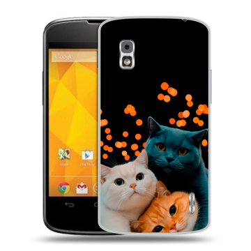 Пластиковый чехол на LG Google Nexus 4 с принтом Кошки Пластиковый чехол на LG Google Nexus 4 с принтом Кошки