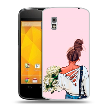 Пластиковый чехол на LG Google Nexus 4 с принтом Девушка и букет Пластиковый чехол на LG Google Nexus 4 с принтом Девушка и букет