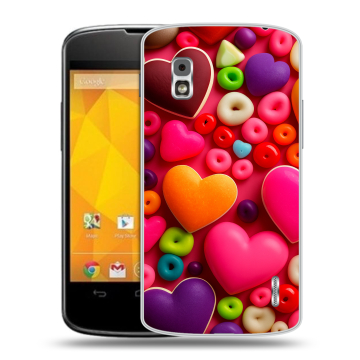 Пластиковый чехол на LG Google Nexus 4 с принтом Сердечки Пластиковый чехол на LG Google Nexus 4 с принтом Сердечки