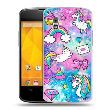 Пластиковый чехол на LG Google Nexus 4 с принтом Единороги Пластиковый чехол на LG Google Nexus 4 с принтом Единороги