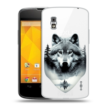 Пластиковый чехол на LG Google Nexus 4 с принтом Волк в лесу