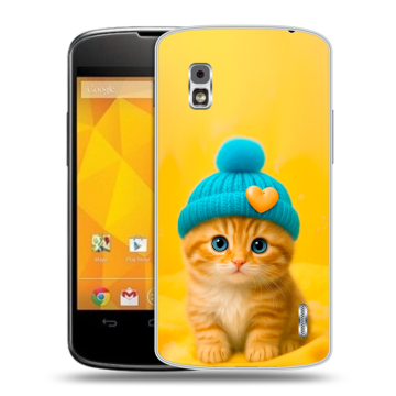 Пластиковый чехол на LG Google Nexus 4 с принтом Котенок в шапке Пластиковый чехол на LG Google Nexus 4 с принтом Котенок в шапке
