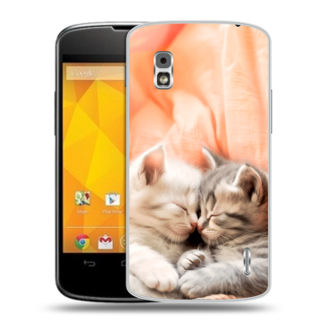Пластиковый чехол на LG Google Nexus 4 с принтом Котята Пластиковый чехол на LG Google Nexus 4 с принтом Котята