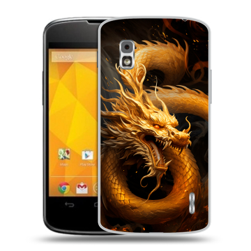 Пластиковый чехол на LG Google Nexus 4 с принтом Золотой дракон