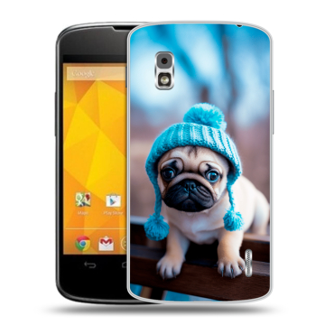 Пластиковый чехол на LG Google Nexus 4 с принтом Мопс в шапке