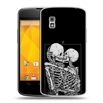 Пластиковый чехол на LG Google Nexus 4 с принтом Поцелуй скелетов