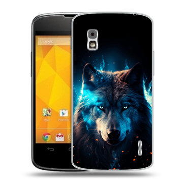 Пластиковый чехол на LG Google Nexus 4 с принтом Волк ночной Пластиковый чехол на LG Google Nexus 4 с принтом Волк ночной